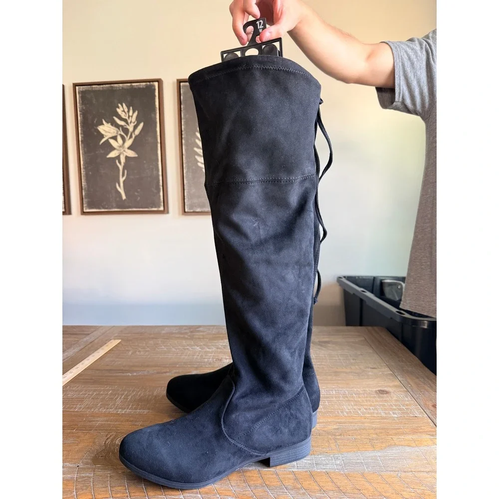NEW Time and Tru Womens Black Over The Knee Boots Wide Width 12W 12 Winter Fall